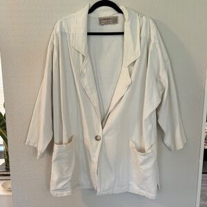 White Oversized Blazer with Notched Lapel Collar